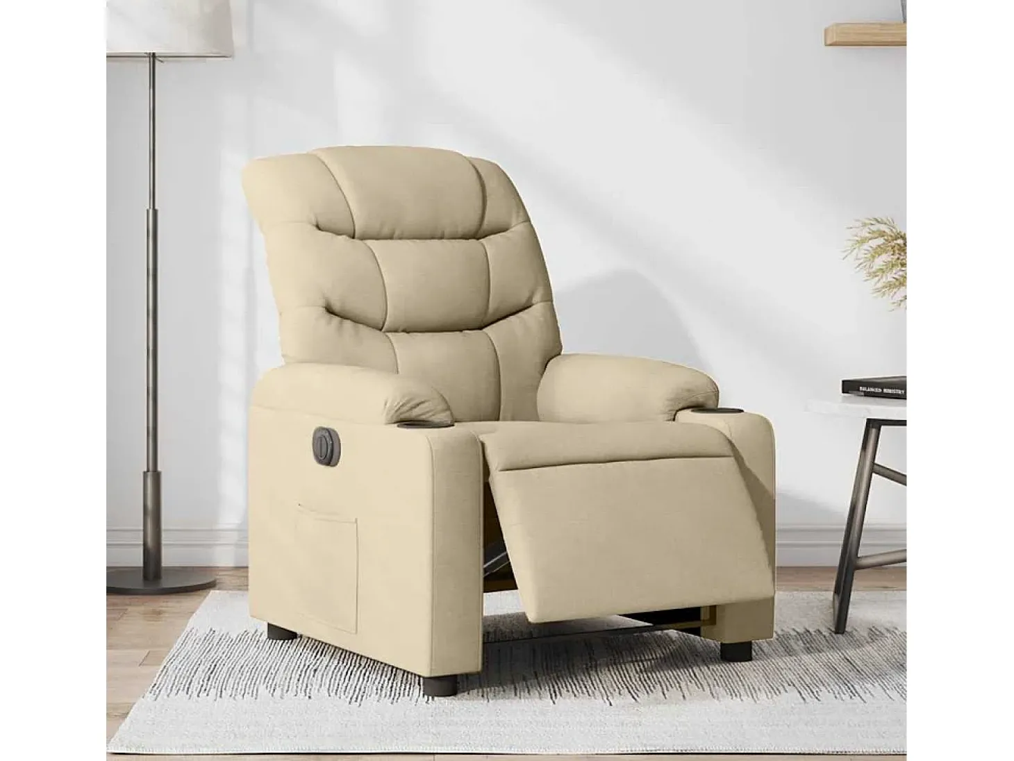 Poltrona Confortável | Poltrona reclinável elétrica tecido cor creme SHL456145