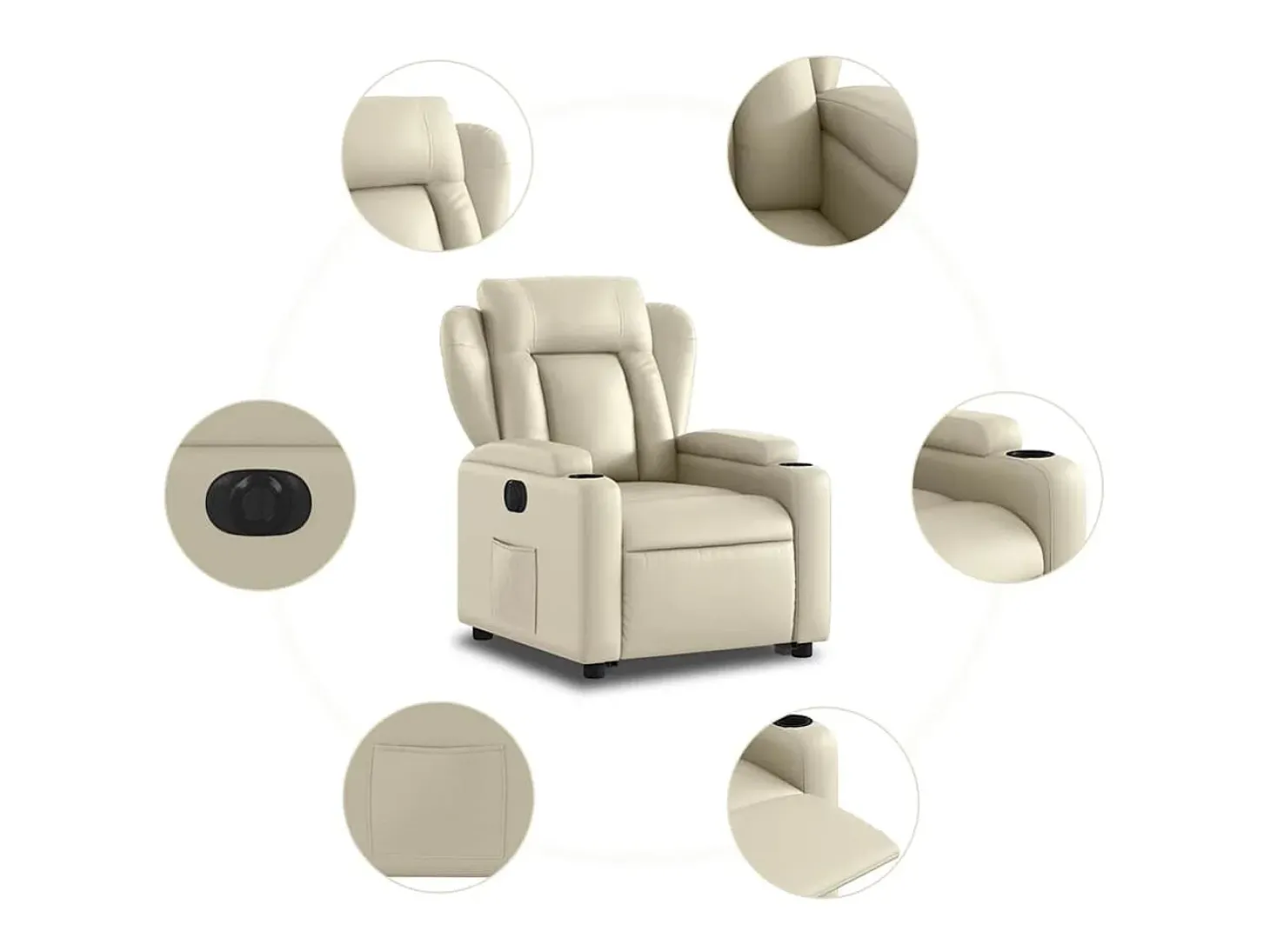 Poltrona Confortável | Poltrona reclinável elevatória elétrica couro artificial creme SHL34626