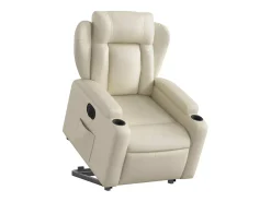 Poltrona Confortável | Poltrona reclinável elevatória elétrica couro artificial creme SHL34626