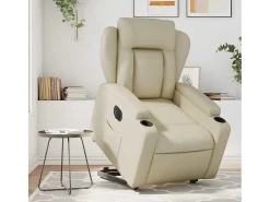 Poltrona Confortável | Poltrona reclinável elevatória elétrica couro artificial creme SHL34626