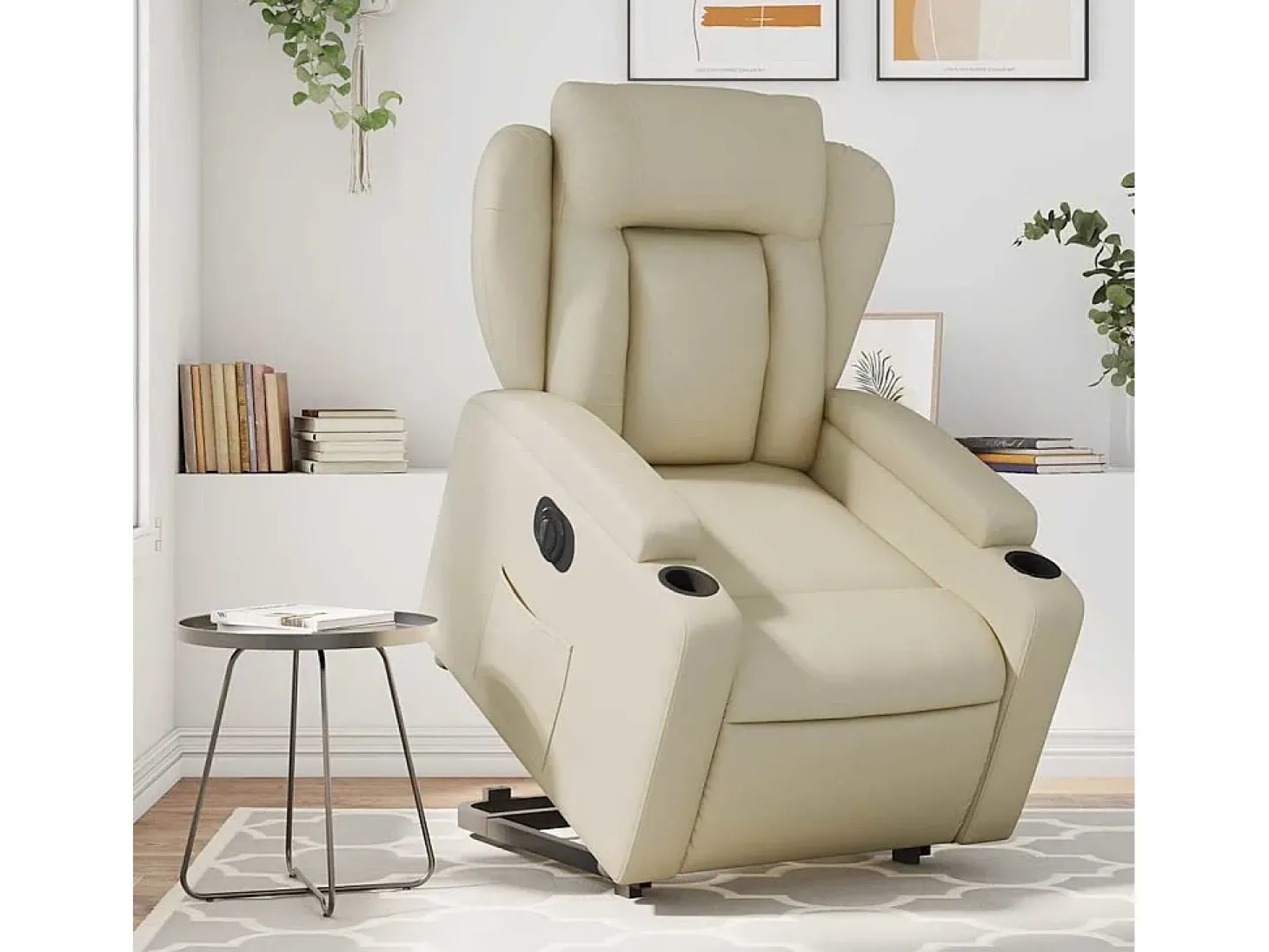 Poltrona Confortável | Poltrona reclinável elevatória elétrica couro artificial creme SHL34626