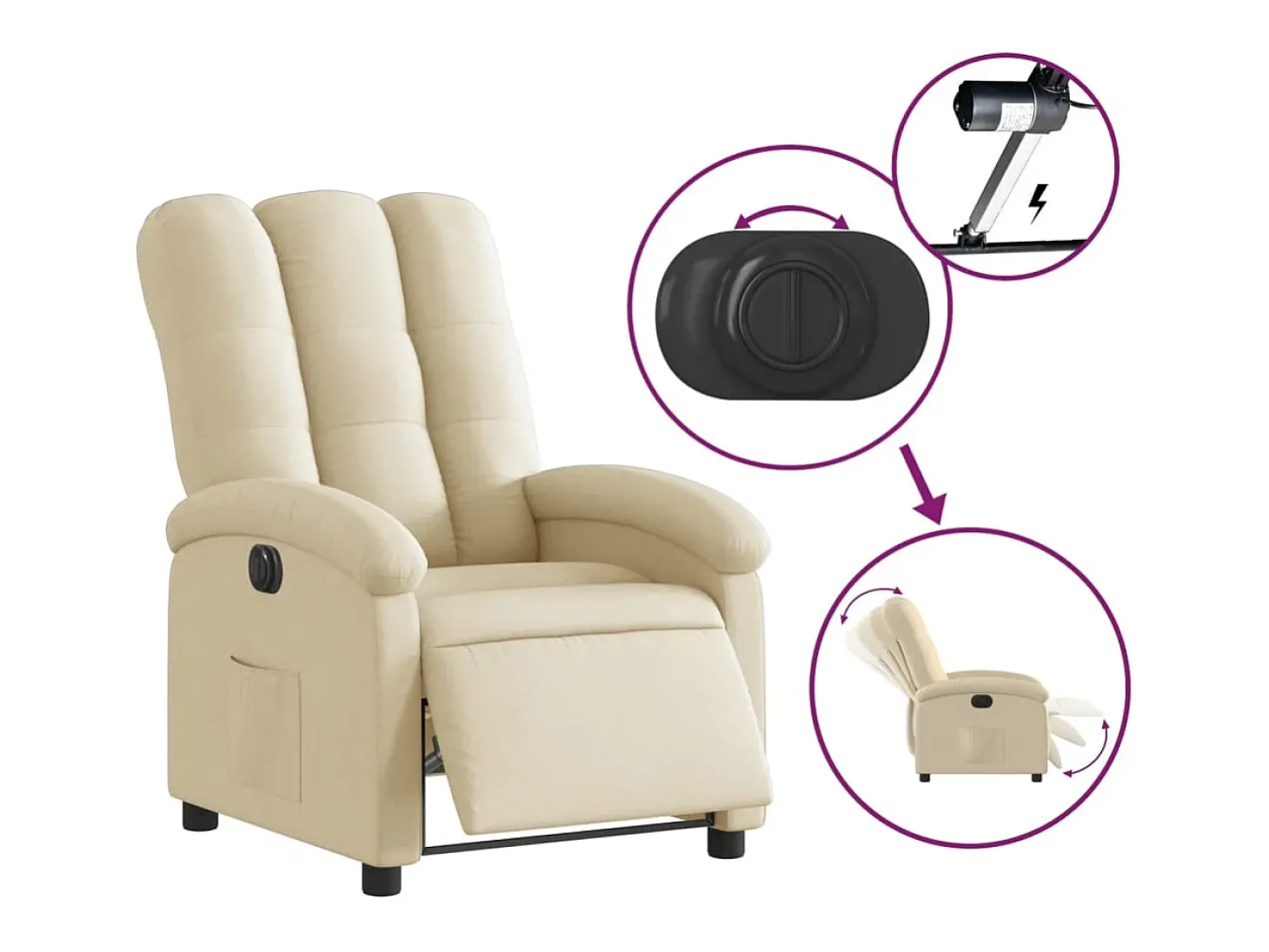 Poltrona Confortável | Poltrona reclinável elétrica tecido cor creme SHL479140