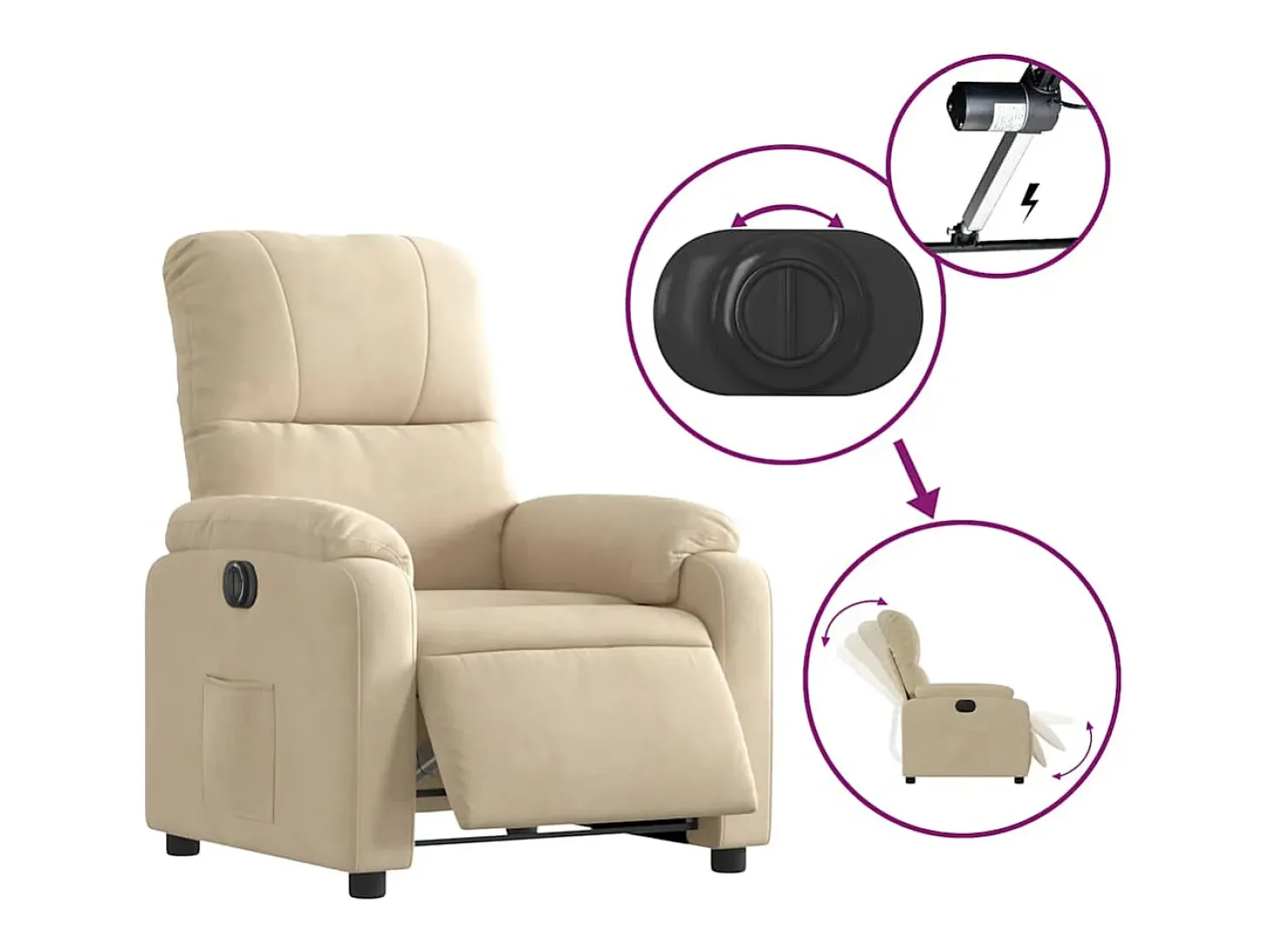 Poltrona Confortável | Poltrona reclinável elétrica tecido de microfibra cor creme SHL42211