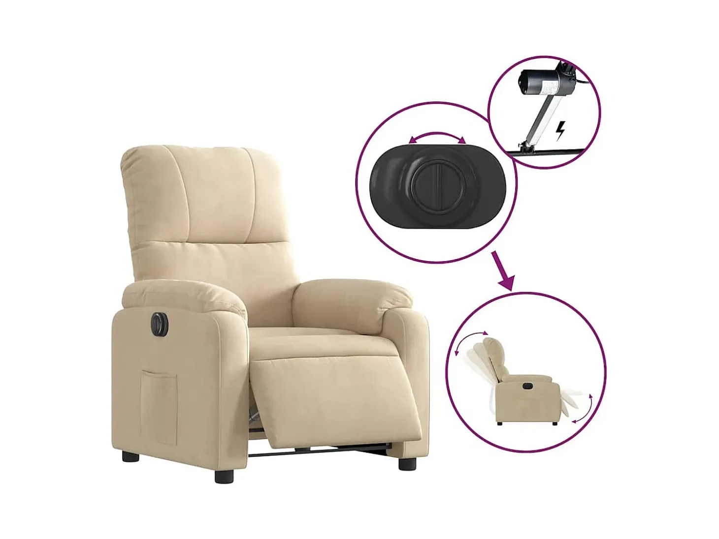 Poltrona Confortável | Poltrona reclinável elétrica tecido de microfibra cor creme SHL42211