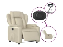 Poltrona Confortável | Poltrona reclinável elétrica couro artificial cor creme SHL50830