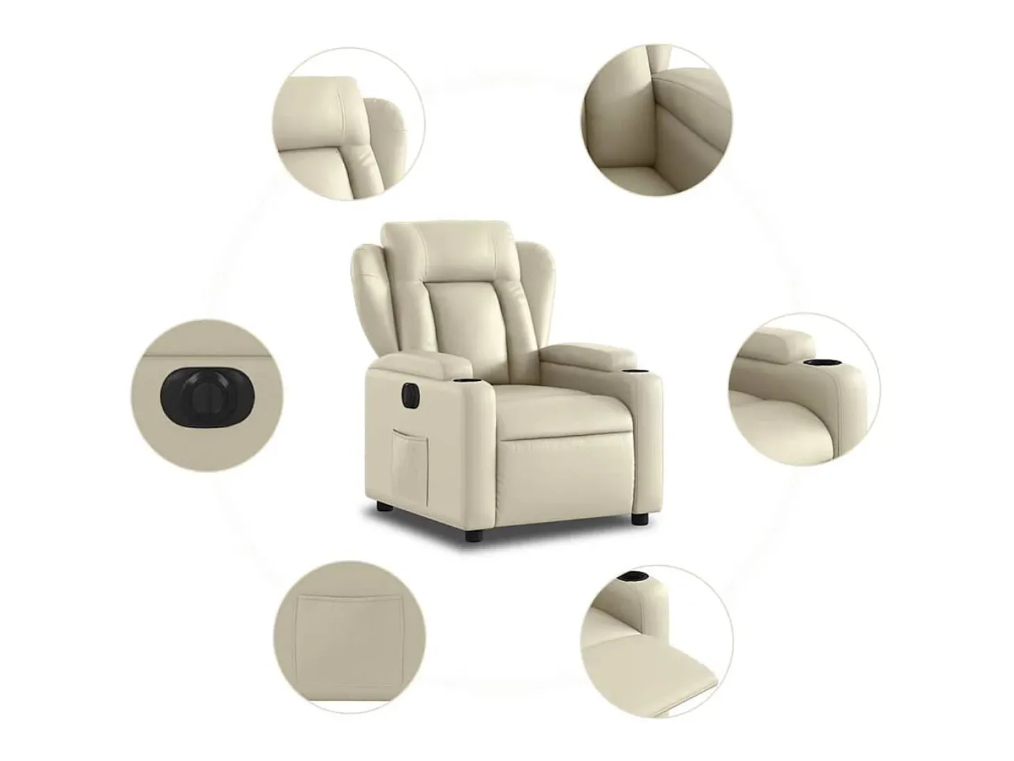 Poltrona Confortável | Poltrona reclinável elétrica couro artificial cor creme SHL50830