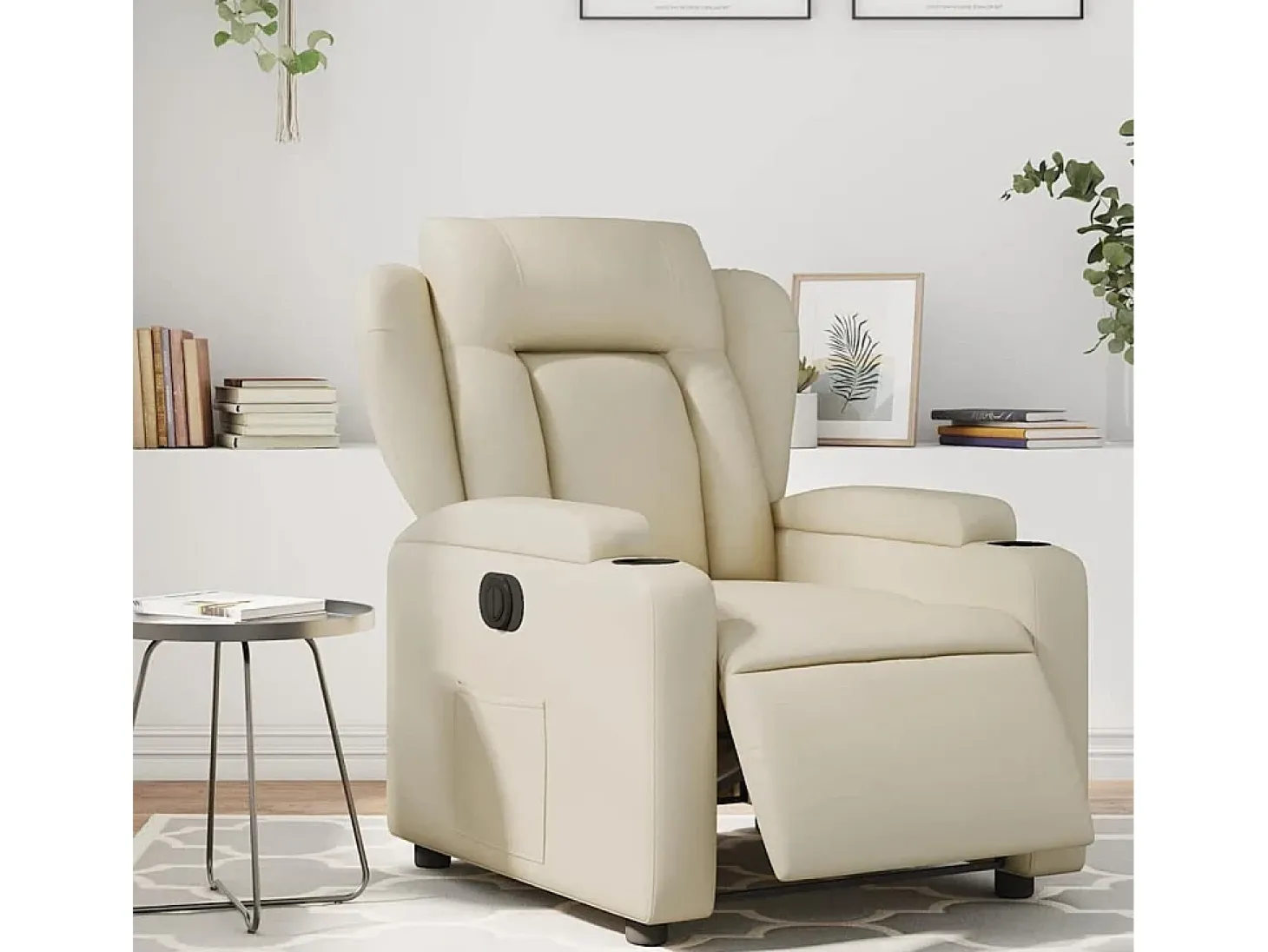 Poltrona Confortável | Poltrona reclinável elétrica couro artificial cor creme SHL50830