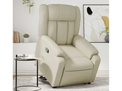 Poltrona Confortável | Poltrona reclinável elevatória couro artificial cor creme SHL570320