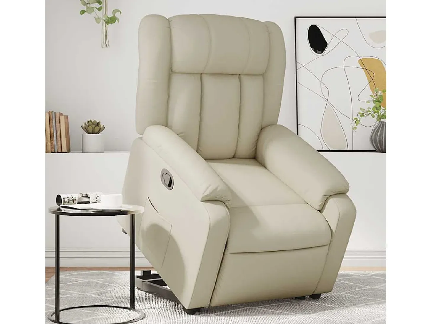 Poltrona Confortável | Poltrona reclinável elevatória couro artificial cor creme SHL570320