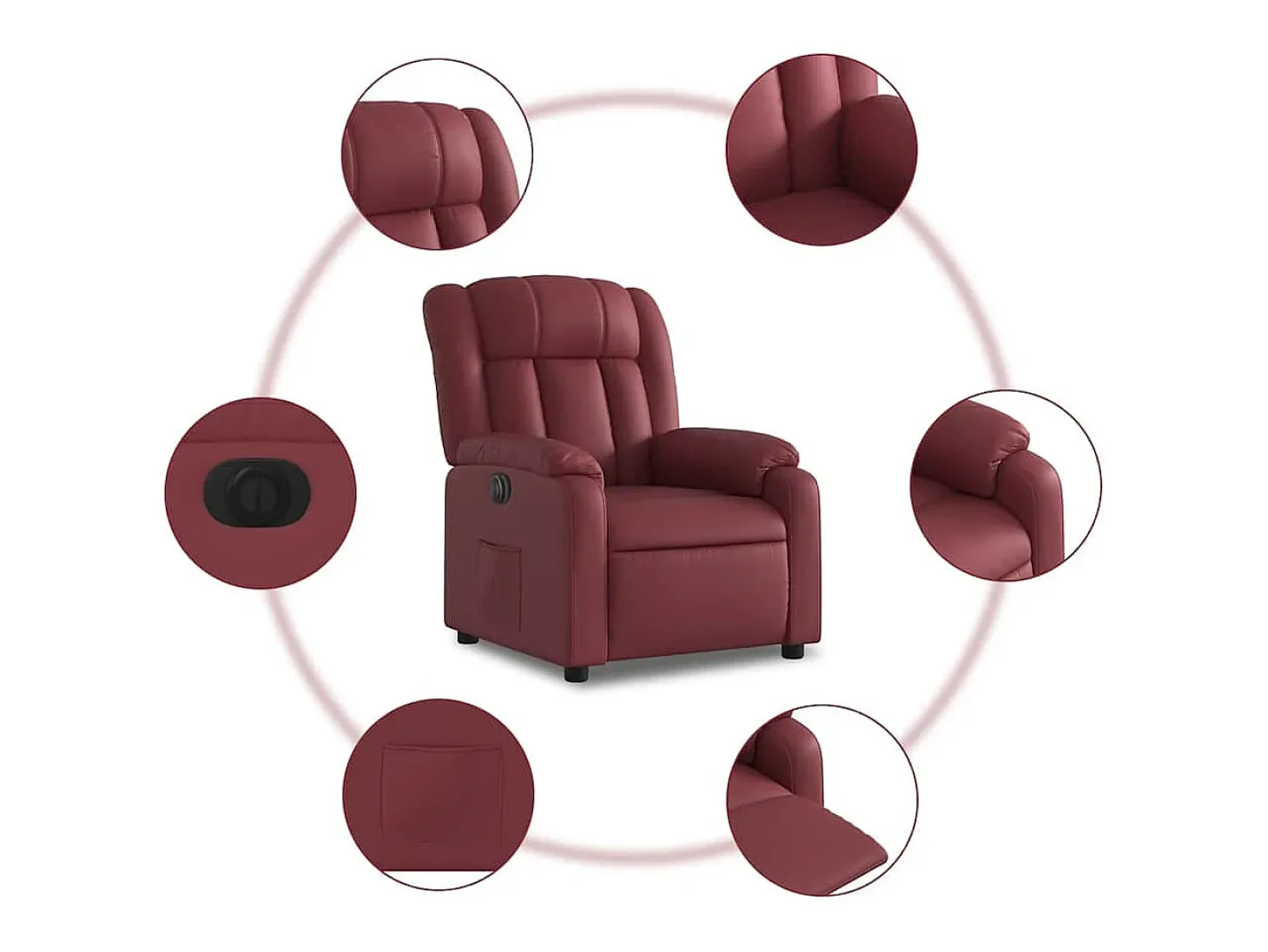 Poltrona Confortável | Poltrona reclinável elétrica couro artificial vermelho tinto SHL466050