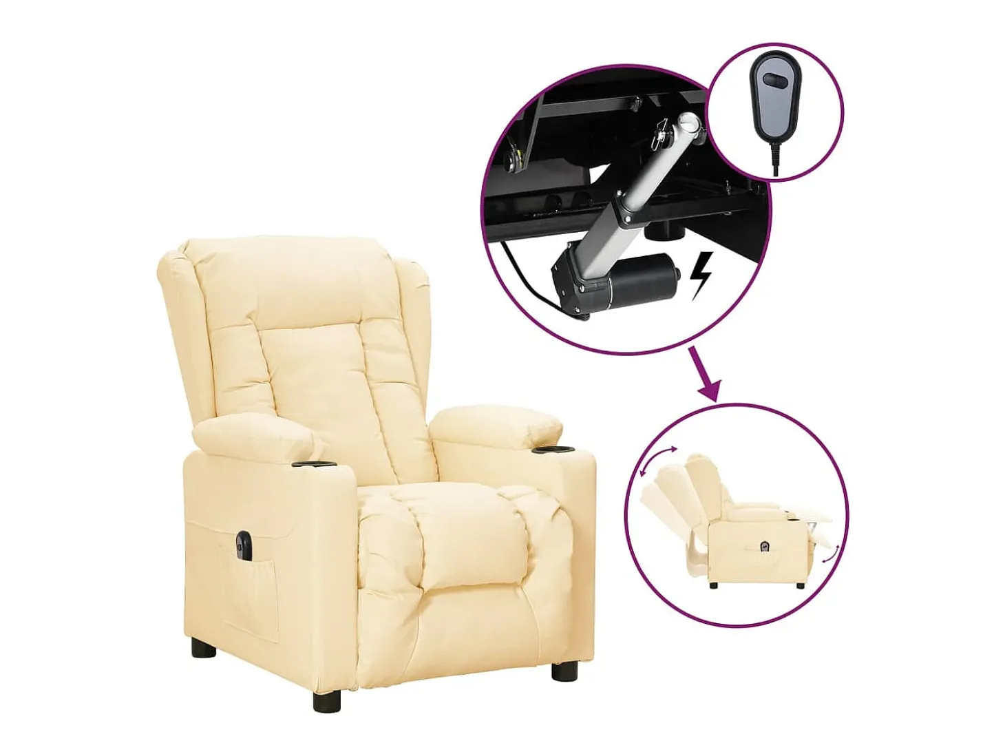 Poltrona Confortável | Poltrona reclinável elétrica couro artificial cor creme SHL329878