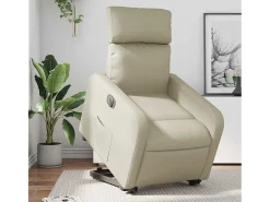 Poltrona Confortável | Poltrona reclinável elevatória elétrica couro artificial creme SHL458600