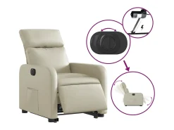 Poltrona Confortável | Poltrona reclinável elevatória elétrica couro artificial creme SHL458600