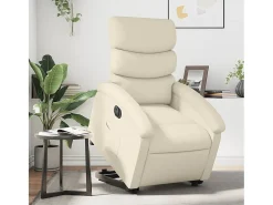 Poltrona Confortável | Poltrona reclinável elevatória elétrica couro artificial creme SHL185118