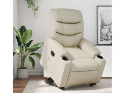 Poltrona Confortável | Poltrona reclinável elevatória couro artificial cor creme SHL653755