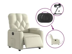 Poltrona Confortável | Poltrona reclinável elétrica couro artificial cor creme SHL137169