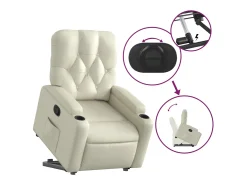 Poltrona Confortável | Poltrona reclinável elevatória couro artificial cor creme SHL741925