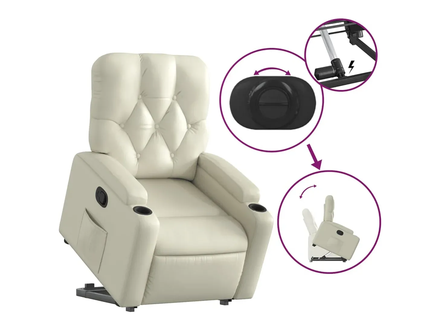 Poltrona Confortável | Poltrona reclinável elevatória couro artificial cor creme SHL741925