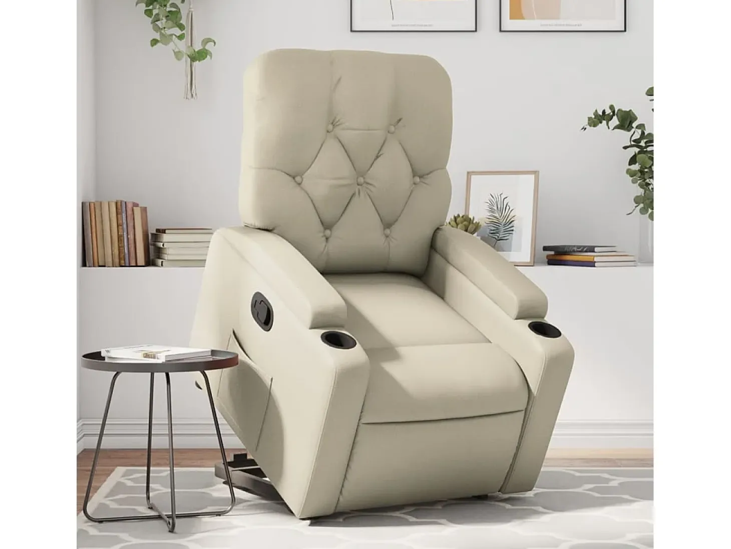 Poltrona Confortável | Poltrona reclinável elevatória couro artificial cor creme SHL741925