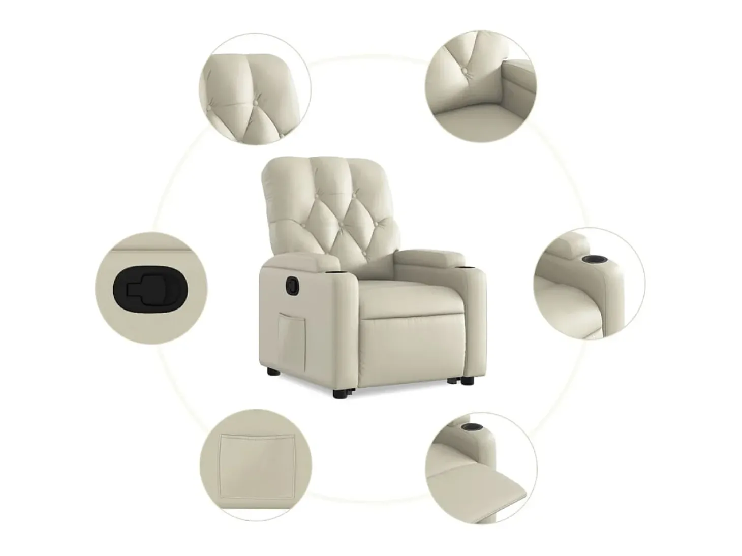 Poltrona Confortável | Poltrona reclinável elevatória couro artificial cor creme SHL741925