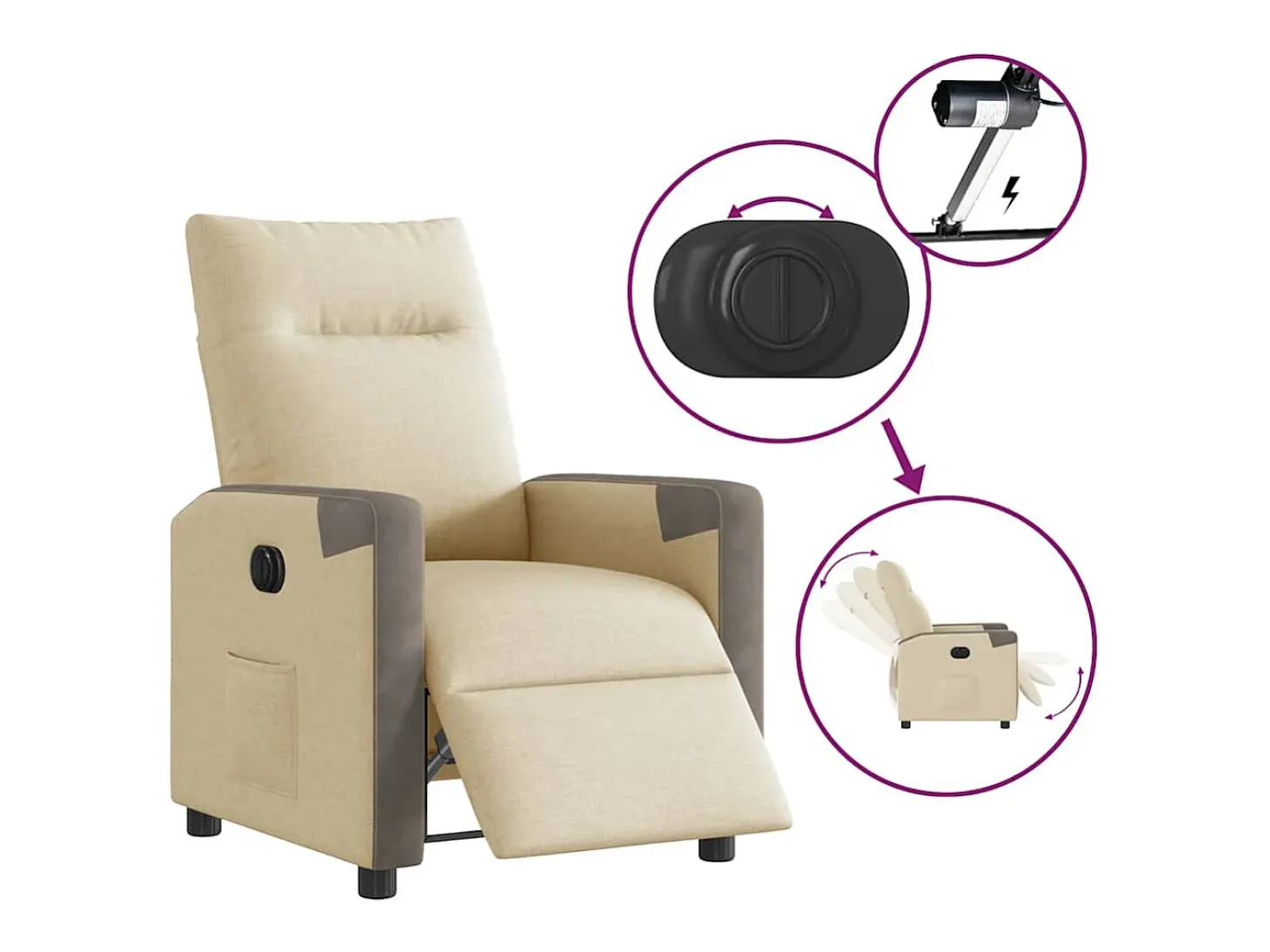 Poltrona Confortável | Poltrona reclinável elétrica tecido cor creme SHL303711