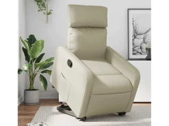 Poltrona Confortável | Poltrona reclinável elevatória couro artificial cor creme SHL818712