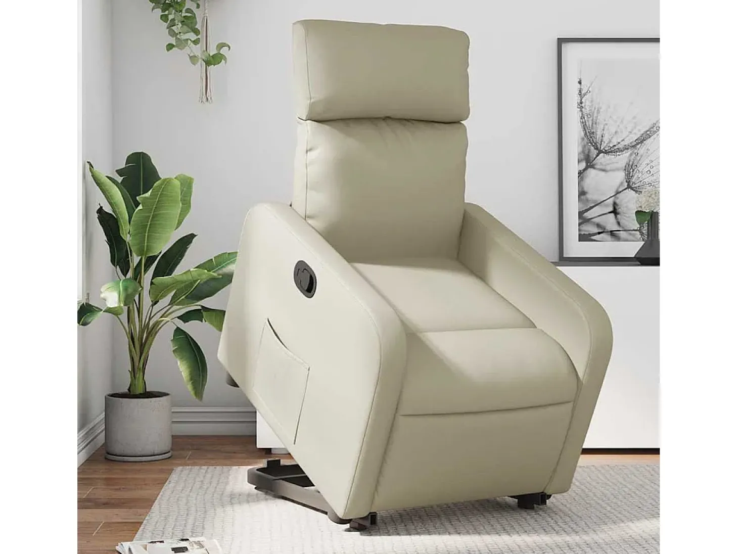 Poltrona Confortável | Poltrona reclinável elevatória couro artificial cor creme SHL818712