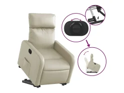 Poltrona Confortável | Poltrona reclinável elevatória couro artificial cor creme SHL818712