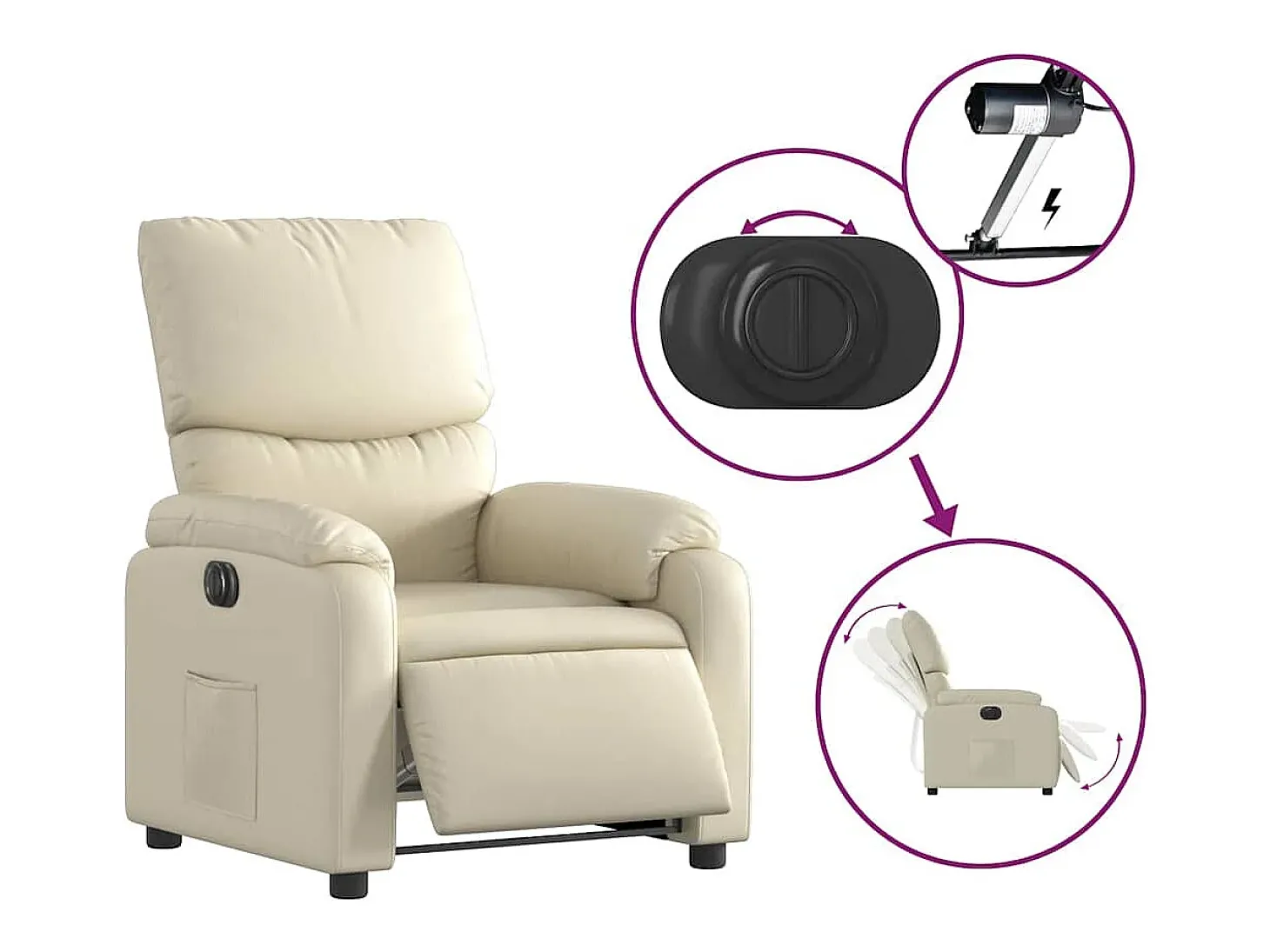 Poltrona Confortável | Poltrona reclinável elétrica couro artificial cor creme SHL985838