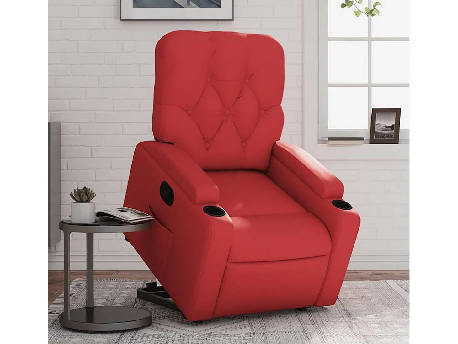 Poltrona Confortável | Poltrona reclinável elevatória couro artificial vermelho SHL411485