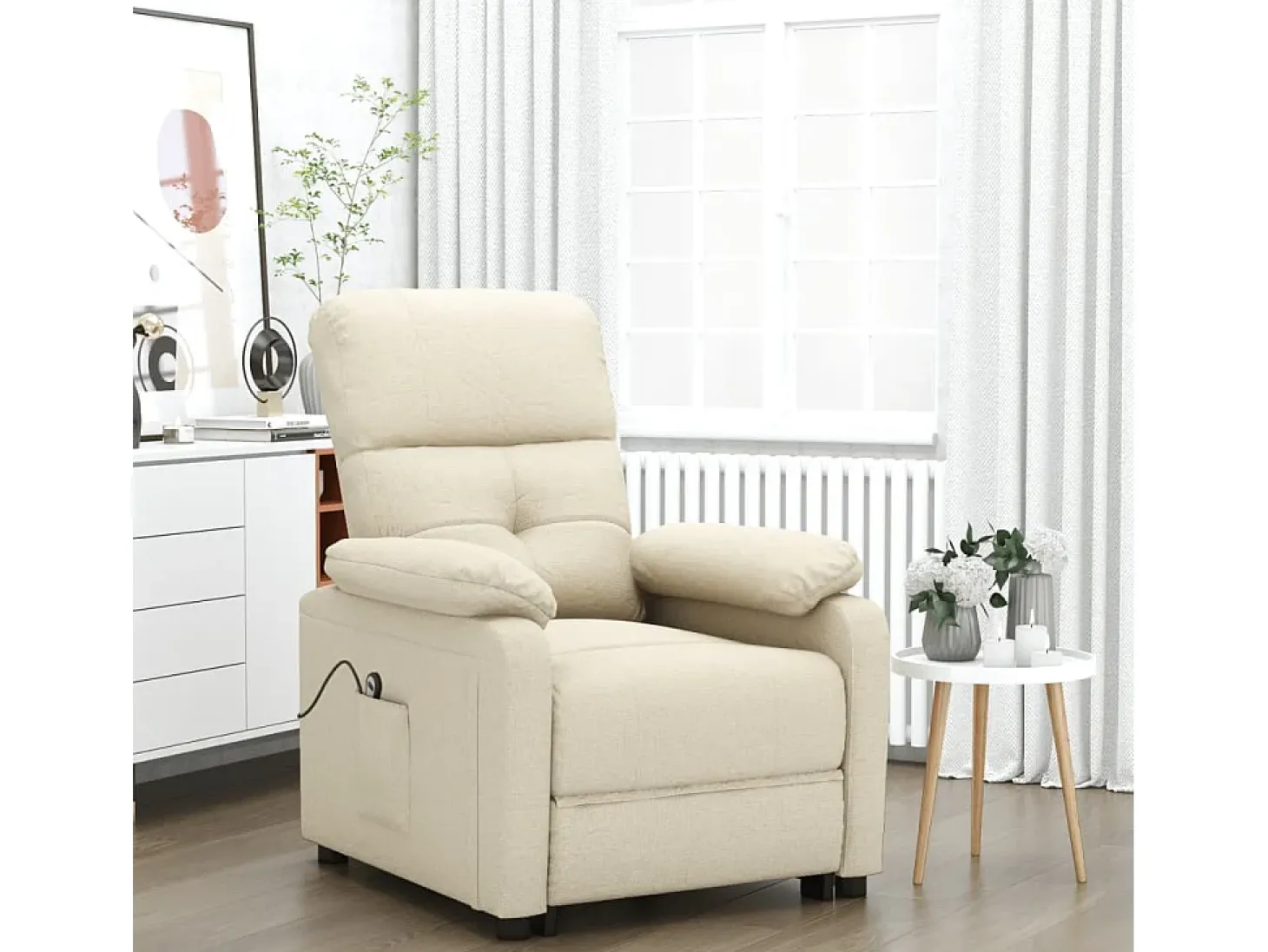 Poltrona Confortável | Poltrona reclinável elétrica tecido cor creme SHL267251