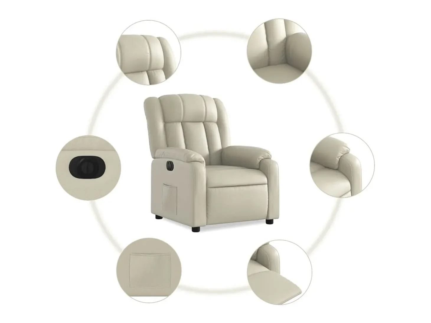 Poltrona Confortável | Poltrona reclinável elétrica couro artificial cor creme SHL524261