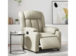 Poltrona Confortável | Poltrona reclinável elétrica couro artificial cor creme SHL524261