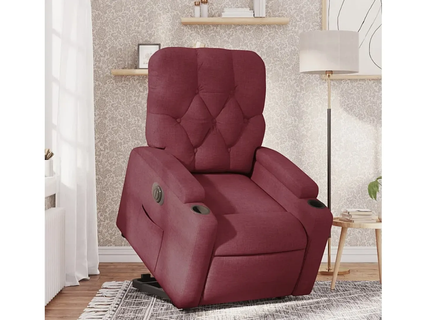 Poltrona Confortável | Poltrona reclinável elevatória elétrica tecido vermelho-tinto SHL56304