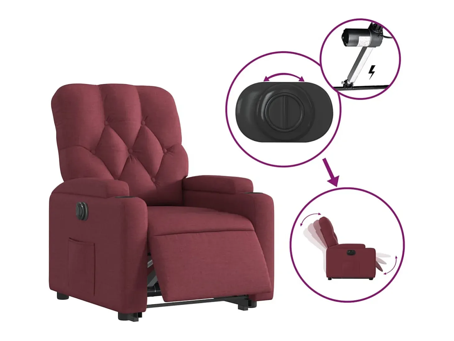 Poltrona Confortável | Poltrona reclinável elevatória elétrica tecido vermelho-tinto SHL56304