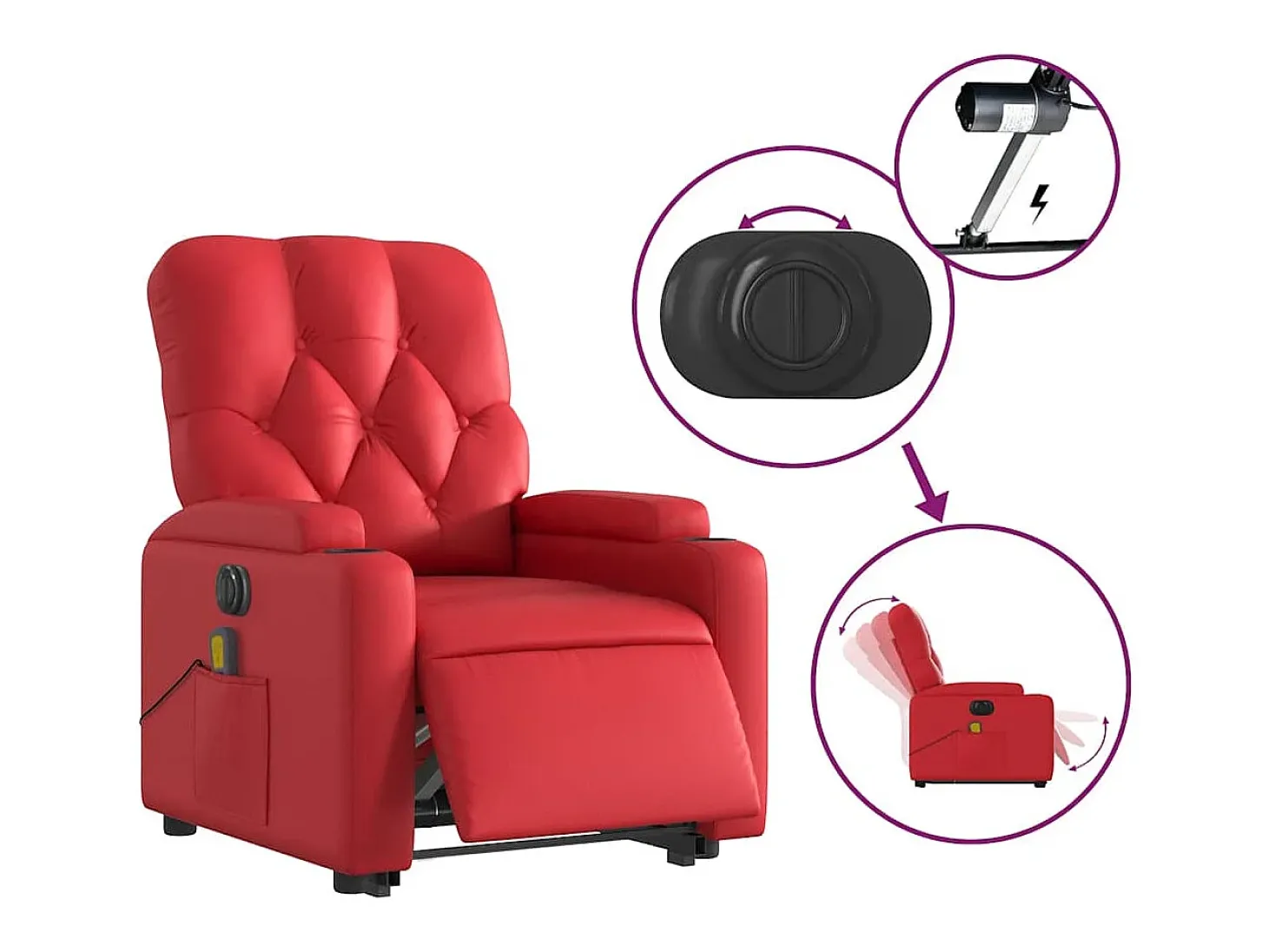 Poltrona Confortável | Poltrona reclinável elevatória elétrica couro artif. vermelho SHL906452