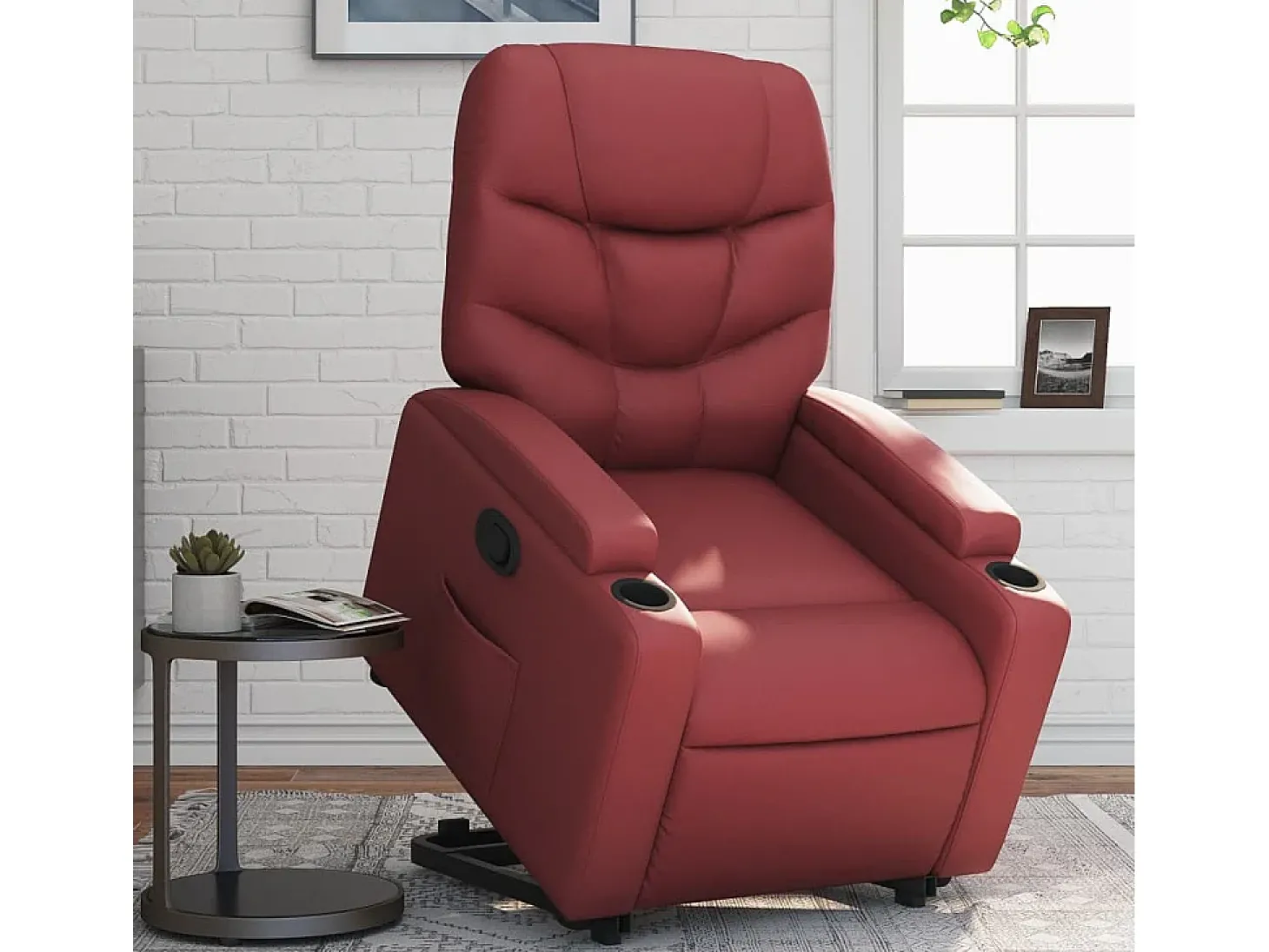 Poltrona Confortável | Poltrona reclinável elevatória couro artificial vermelho tinto SHL483618