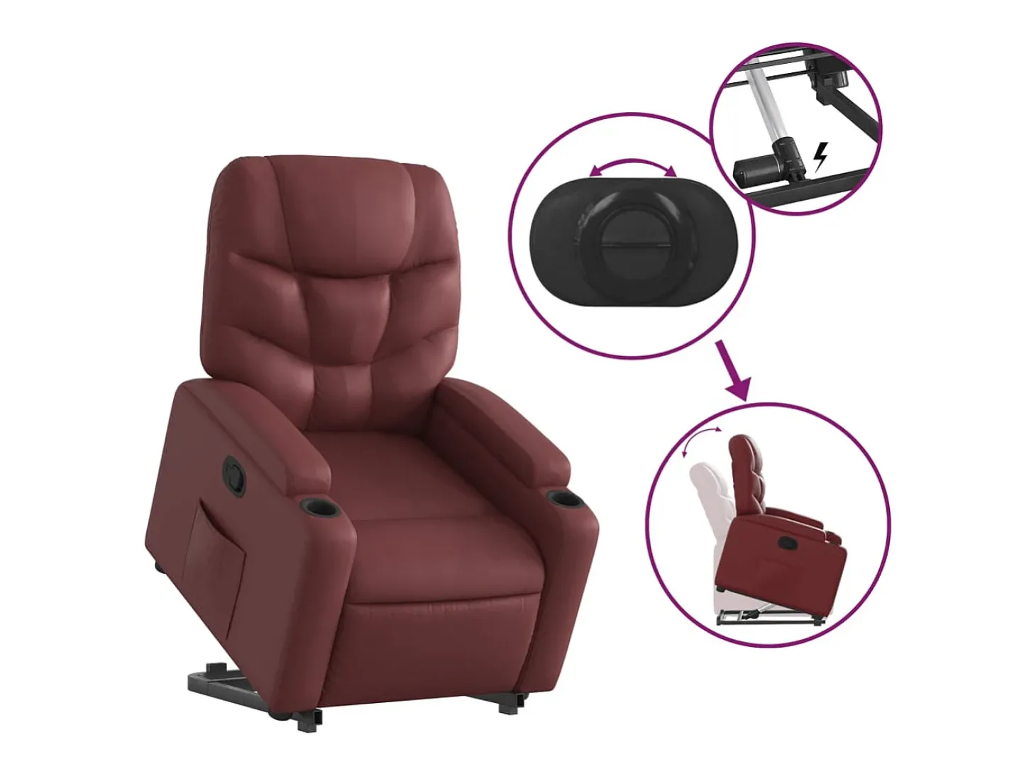 Poltrona Confortável | Poltrona reclinável elevatória couro artificial vermelho tinto SHL483618