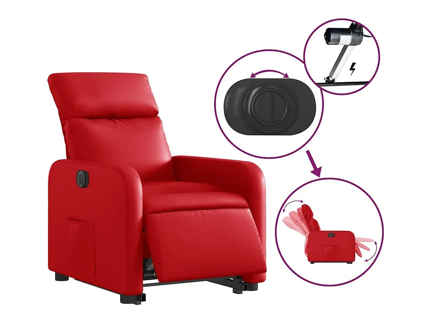 Poltrona Confortável | Poltrona reclinável elevatória elétrica couro artif. vermelho SHL339152