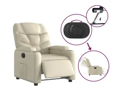 Poltrona Confortável | Poltrona reclinável elétrica couro artificial cor creme SHL863230