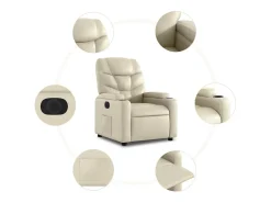 Poltrona Confortável | Poltrona reclinável elétrica couro artificial cor creme SHL863230