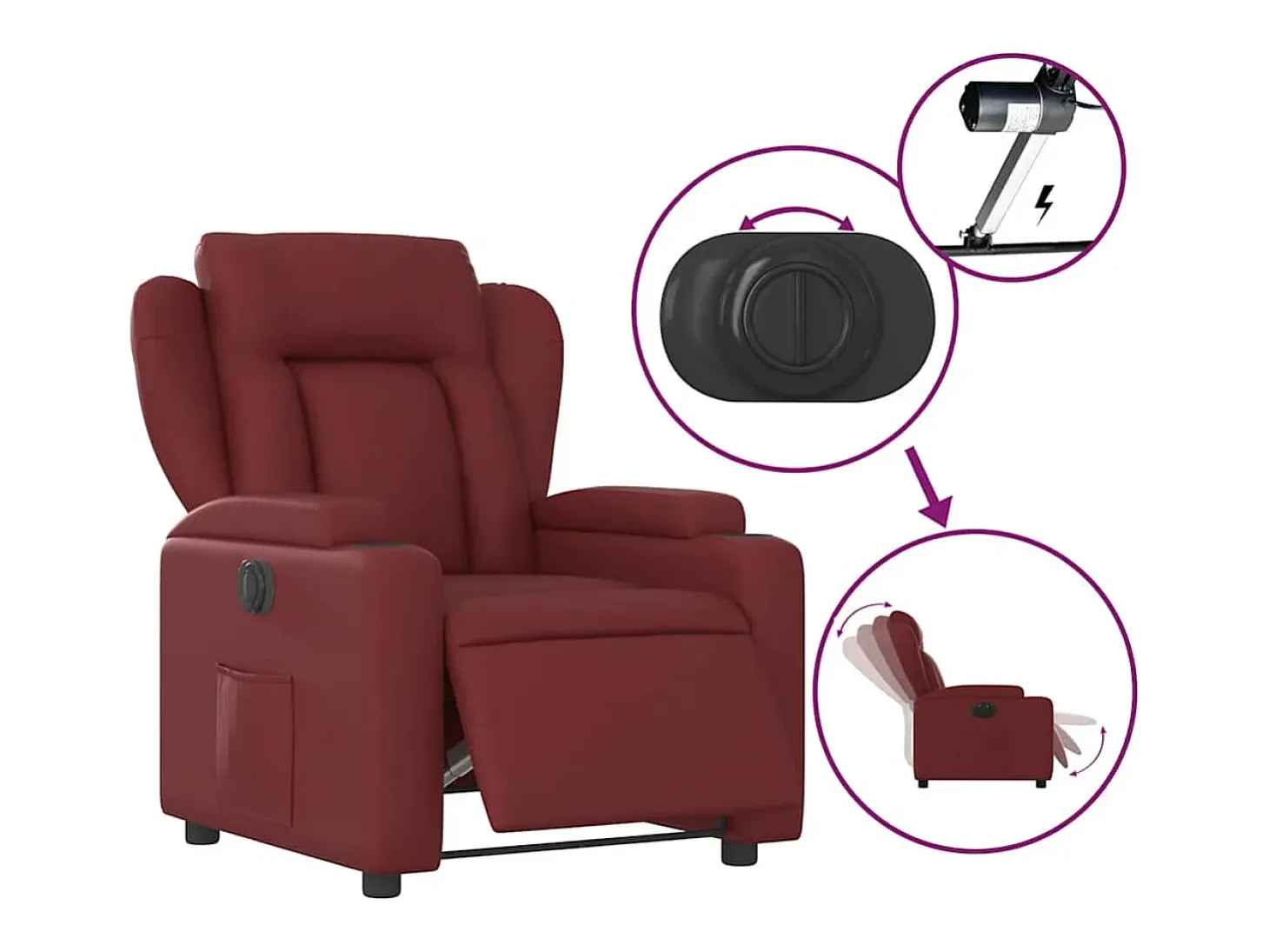 Poltrona Confortável | Poltrona reclinável elétrica couro artificial vermelho tinto SHL81999