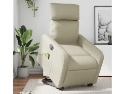 Poltrona Confortável | Poltrona reclinável elevatória elétrica couro artificial creme SHL350633