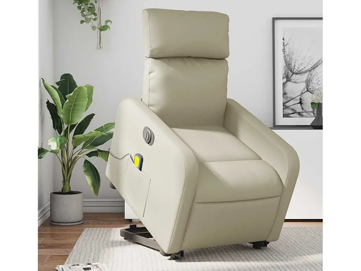 Poltrona Confortável | Poltrona reclinável elevatória elétrica couro artificial creme SHL350633