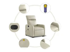 Poltrona Confortável | Poltrona reclinável elevatória elétrica couro artificial creme SHL350633