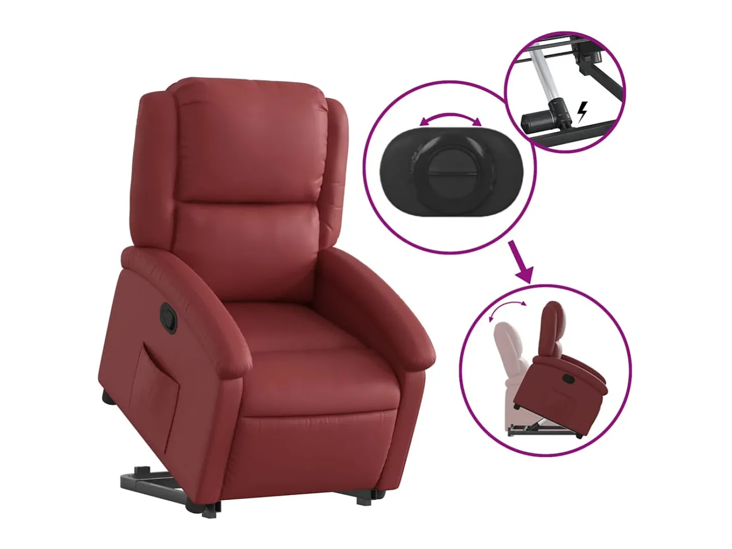 Poltrona Confortável | Poltrona reclinável elevatória couro artificial vermelho tinto SHL802470