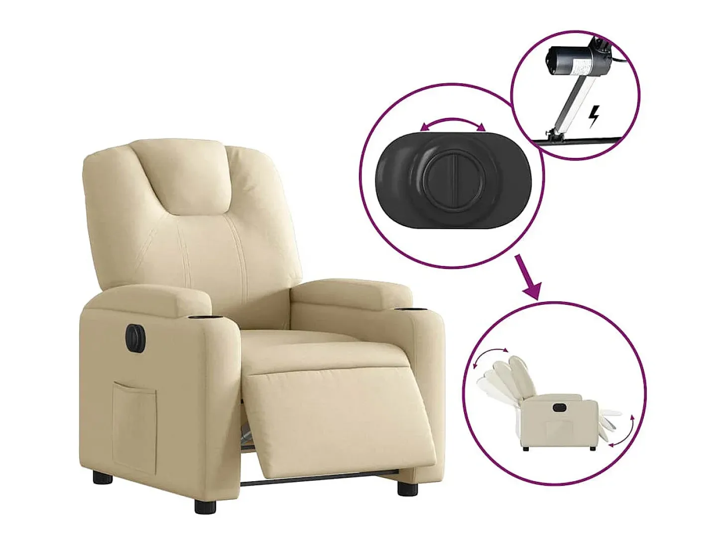 Poltrona Confortável | Poltrona reclinável elétrica tecido cor creme SHL629387