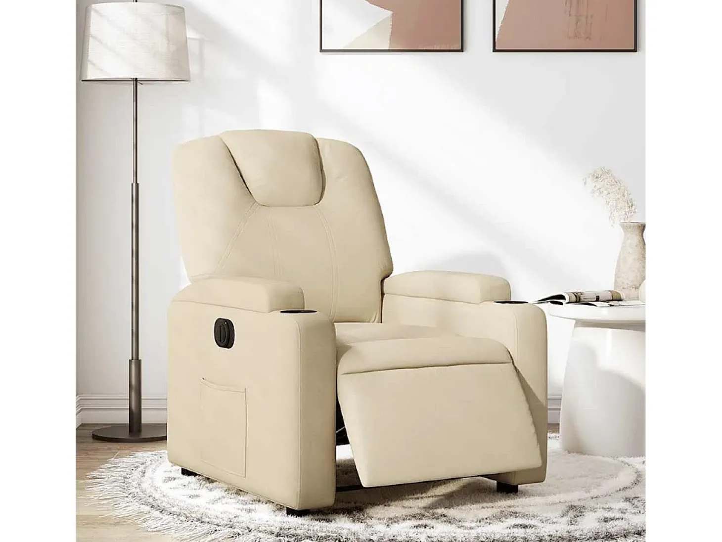 Poltrona Confortável | Poltrona reclinável elétrica tecido cor creme SHL629387
