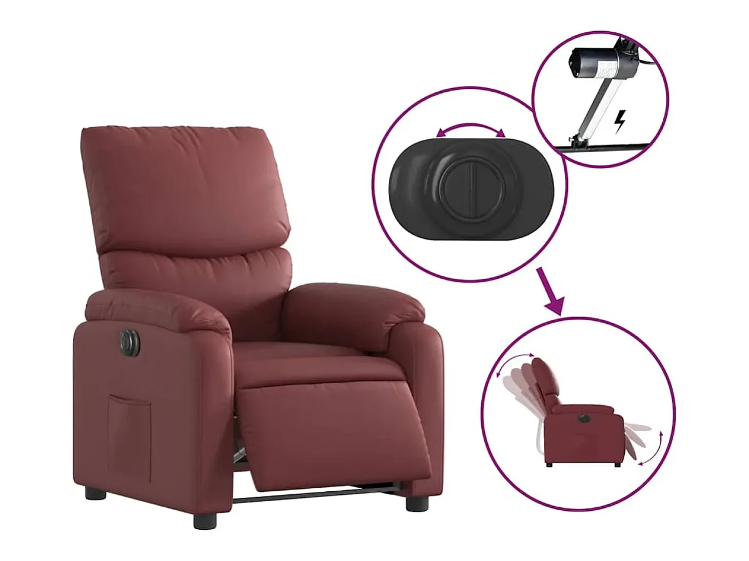 Poltrona Confortável | Poltrona reclinável elétrica couro artificial vermelho tinto SHL696308