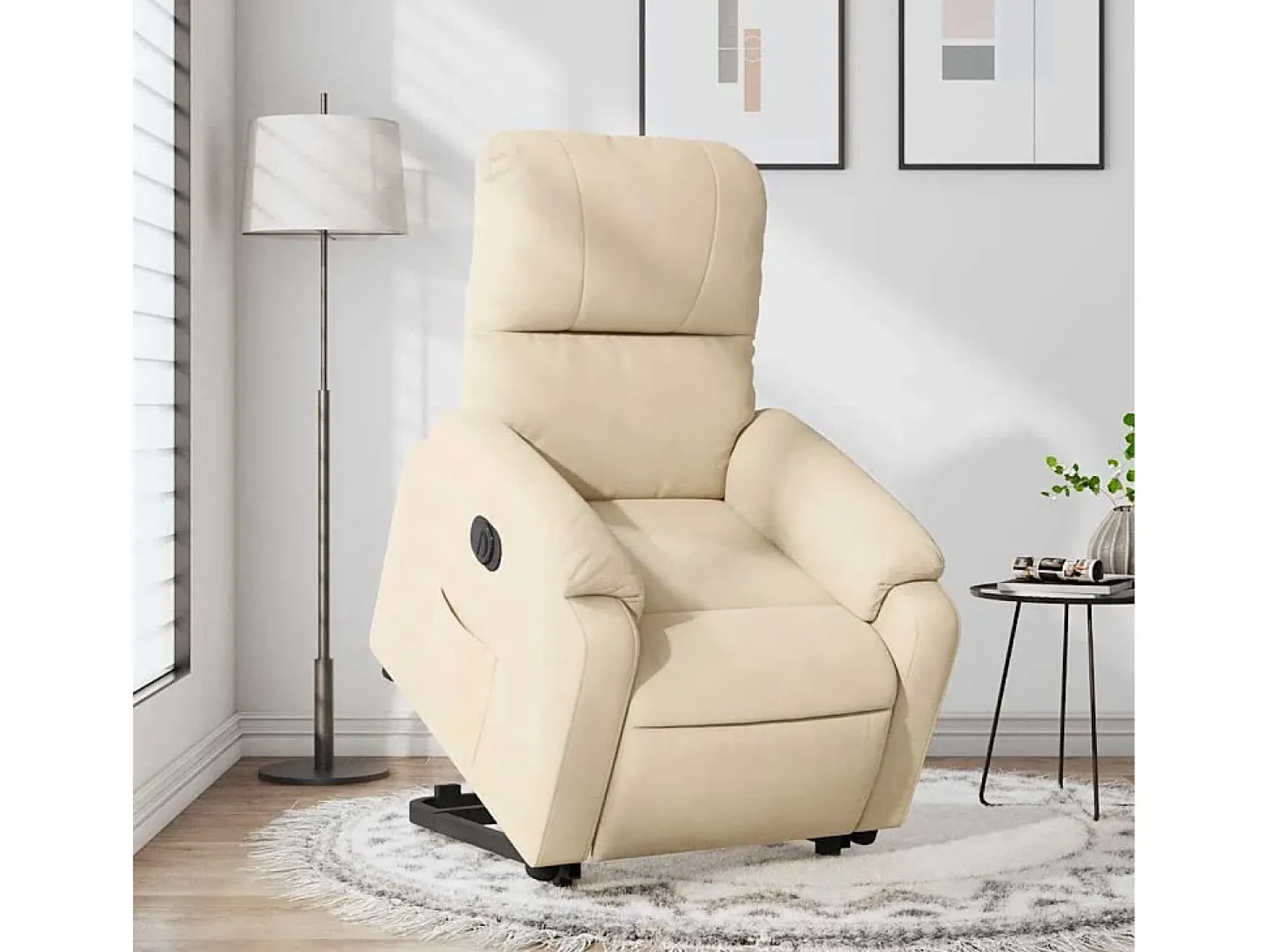 Poltrona Confortável | Poltrona reclinável elevatória elétrica tecido microfibra creme SHL350229